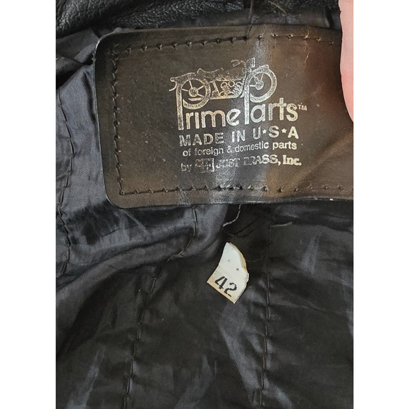 Prime Parts Leather Belted Motorcycle Jacket Men's 42 Black Biker Bomber USA VTG - Picture 3 of 16